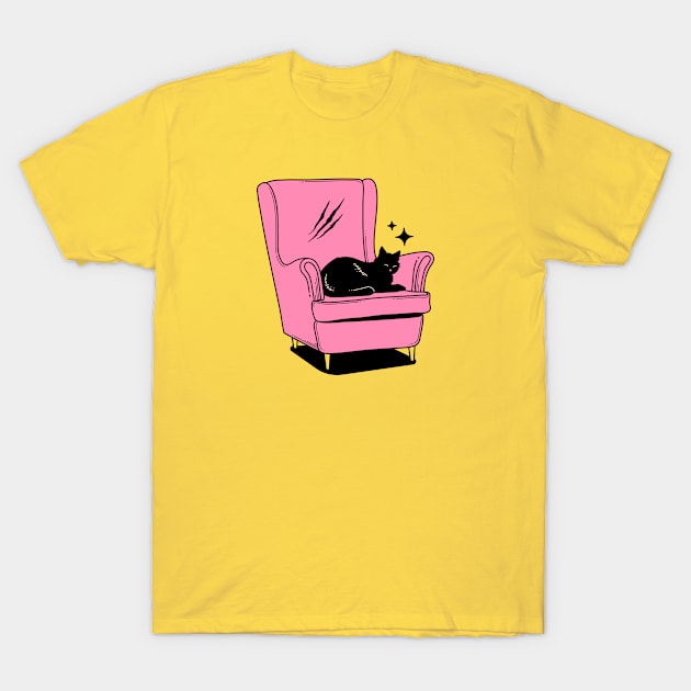 Naughty Black Cat in yellow T-Shirt by The Charcoal Cat Co.